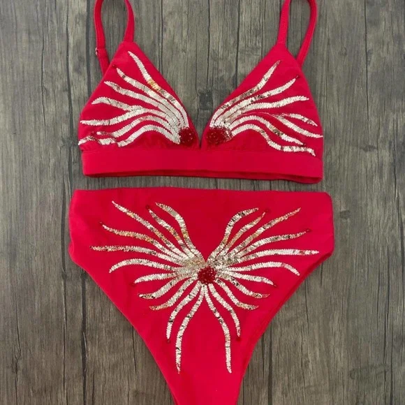NWOT Oceanus Red Ursula Bikini Set - Picture 2 of 12